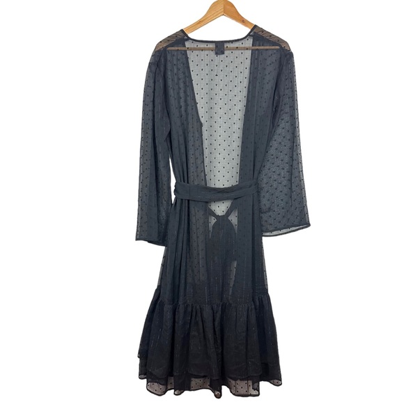Express Swiss Dot Sheer Shimmery Ruffle Hem Long Sleeve Layering Duster Kimono - Picture 7 of 14